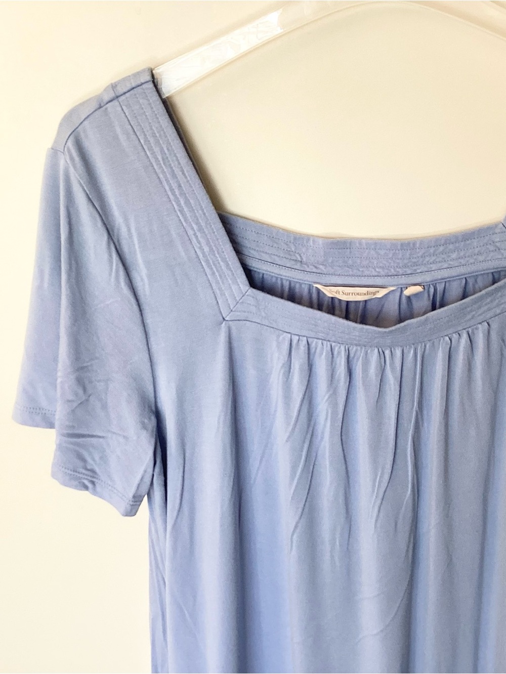 Soft Surroundings Short Sleeve Square Neck Ladder Stitch Nightgown - Blue - M - Picture 2 of 7